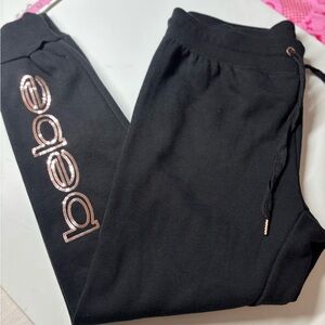 Bebe Sport Sequin Athleisure Joggers | Black & Rose Gold | Medium